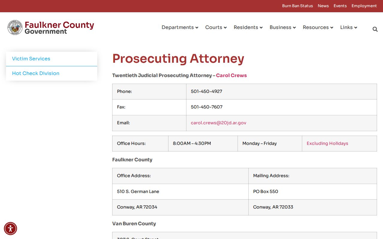 Searcy County criminal case records 20th Judicial District prosecutor office