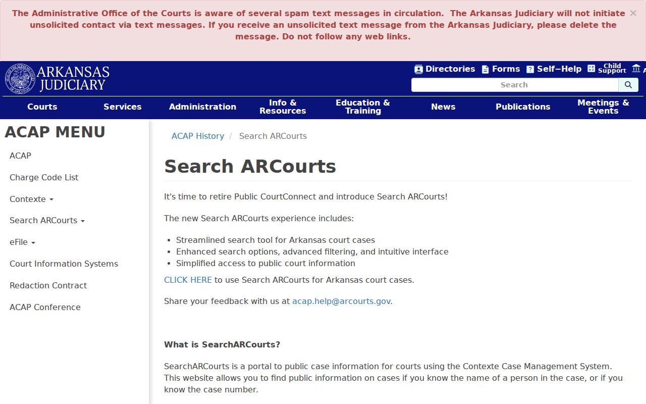 Searcy County criminal history Search ARCourts information page