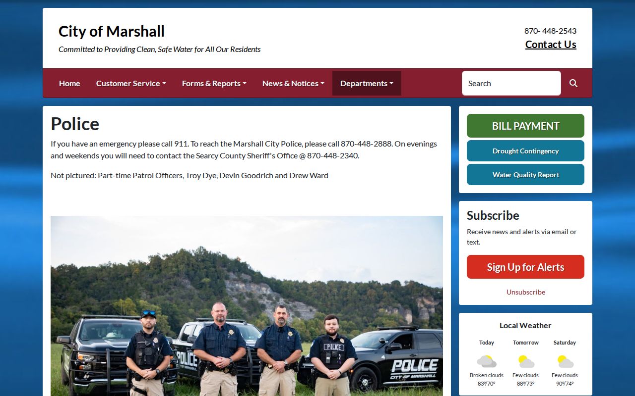 Official City of Marshall Police Department contact page