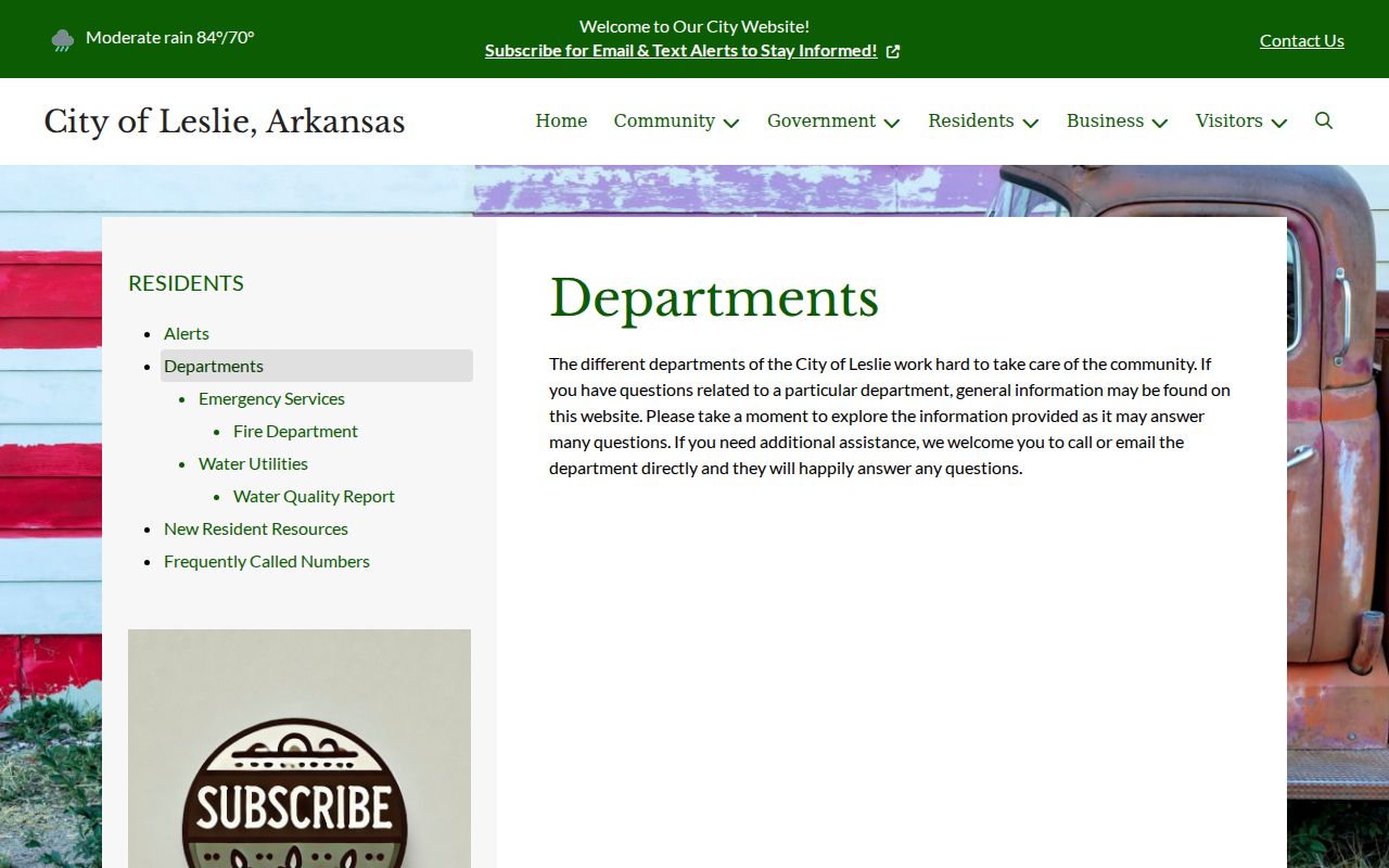 Official City of Leslie departments and open records navigation