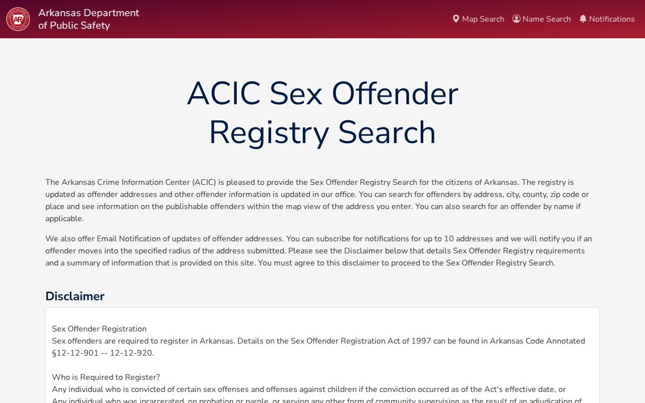 Searcy County sex offender check on the Arkansas public registry